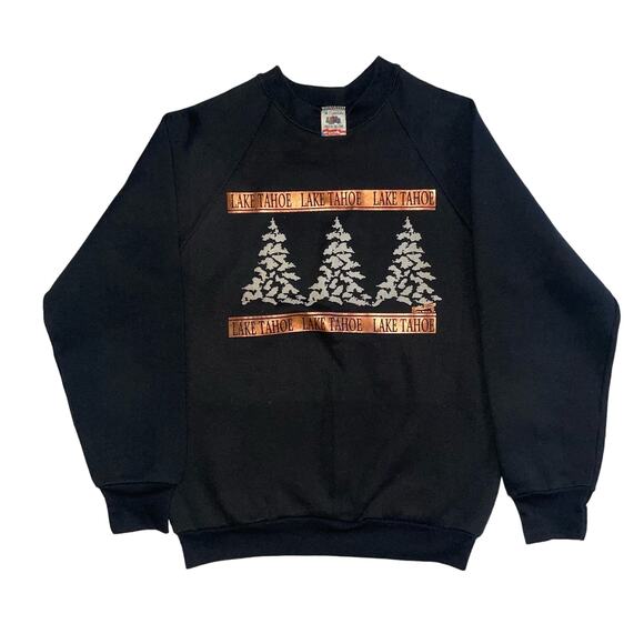 Vintage 90s Keehn Scenes Lake Tahoe Gloss Print Nature Crewneck Sweatshirt - Picture 1 of 6